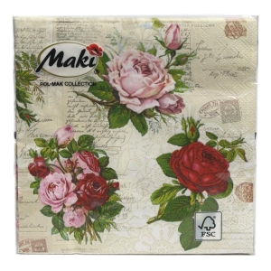 Serwetki Maki róże napisy retro