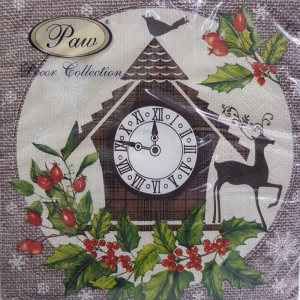 Serwetki PAW renifer zegar retro bn