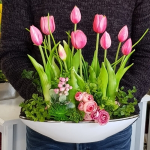 Kompozycja Canoe tulipany silikon różowe
