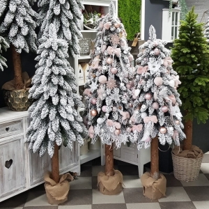 Choinka ośnieżona na pniu udekorowana Tatra 160cm różowa