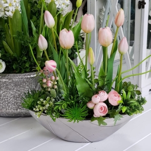 Kompozycja Canoe silver tulipany silikon jasny róż