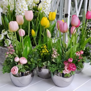 Kompozycja tulipany kwiaty Corinna silver silikon żółty
