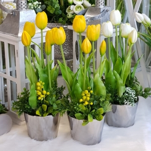 Kompozycja tulipany kwiaty Selina silver silikon żółty