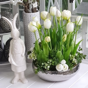 Kompozycja misa Idalia tulipany silikon białe L