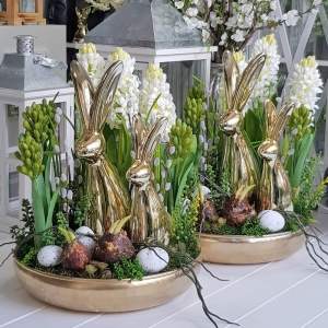 Kompozycja wiosenna Nagel hiacynty tulipany zające gold XL
