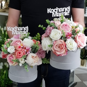 Flowerbox kwiaty w pudełku welur szary M