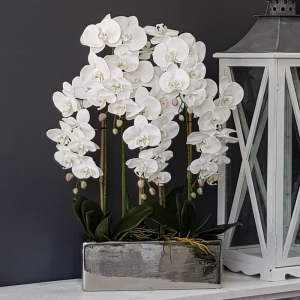 Sztuczny storczyk orchidea silikon biały Lara silver