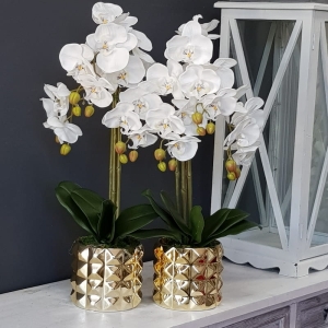 Sztuczny storczyk orchidea silikon biały Nadia gold