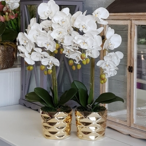 Sztuczny storczyk orchidea silikon biały Rosa gold