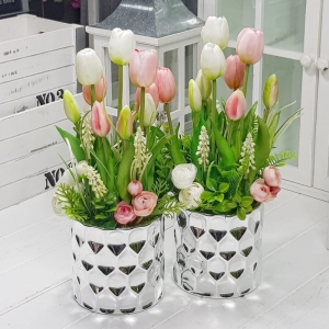 Tulipany silikonowe kompozycja Gretta silver biało-różowa