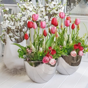  Tulipany silikonowe kompozycja czerwono-różowa Lilia silver M
