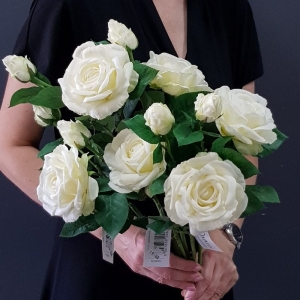 Róża gumowana silikon kwiat roślina premium ecru 65cm duża główka