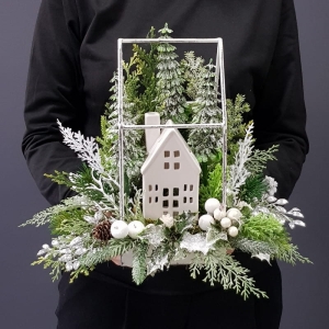 Kompozycja święta domek metal 1 domek Home M 30 cm wz.3