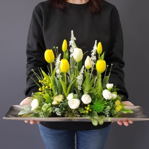 Kompozycja Estera wiosna tulipany żółte L 53cm silver