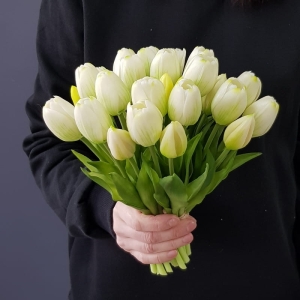 Tulipan tulipany silikon premium 26cm bukiet 5szt. biało-zielone