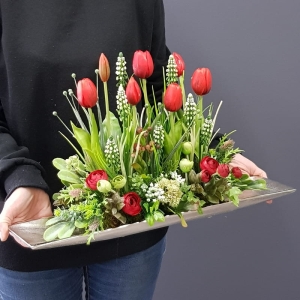 Kompozycja Estera wiosna tulipany czerwone L 53cm silver 