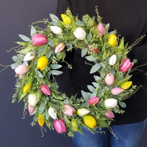 Wianek wiosenny silikonowe tulipany  Toledo 45cm mix kolorów