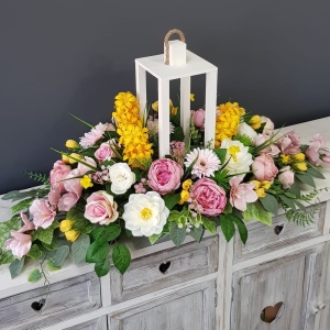 Kompozycja wiązanka nagrobna stroik na grób latarnia drewno Lidia 110cm