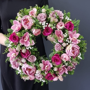 Wianek na drzwi kwiatowy wiosna lato wianki Aurelia 50cm wz.5
