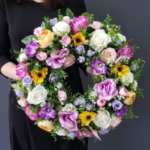 Wianek na drzwi kwiatowy wiosna lato wianki Aurelia 50cm wz.7