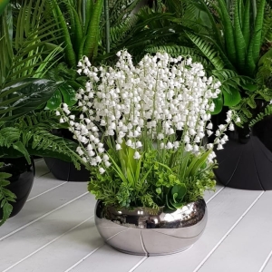 Konwalie silikon kompozycja donica Flora silver M