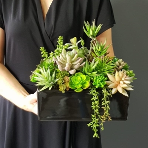 Sukulenty kaktusy donica podłużna Grace czarna 26cm wz.2