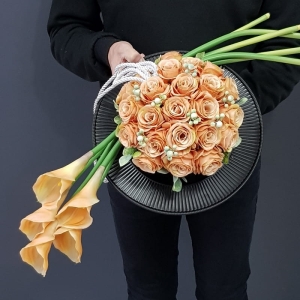 Kompozycja nagrobna stroik na grób Calla róże kalie wz.9 pomarańcz