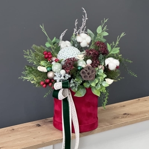 Flower box zima święta kompozycja w pudełku welur