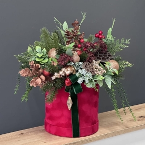 Flower box zima święta kompozycja w pudełku welur