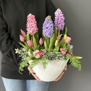 Kompozycja tulipany silikon hiacynty fiolet Veronica
