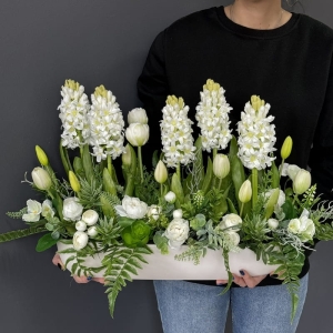 Kompozycja tulipany silikon hiacynty biała Ranga 70cm