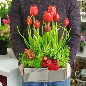 Kompozycja Thera tulipany silikon czerwone