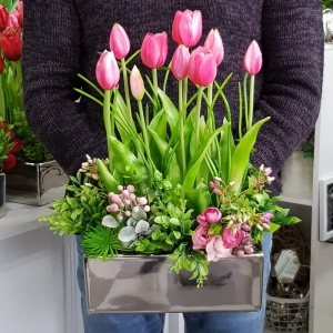 Kompozycja Thera tulipany silikon różowe
