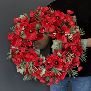 Wianek na drzwi kominek ścianę kwiatowa dekoracja 40cm maki mak polny Papaver
