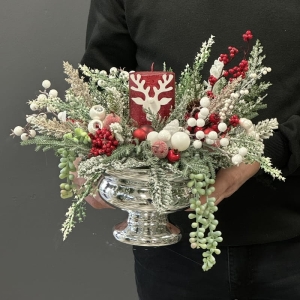 Kompozycja stroik świąteczny świeca modern silver Pulla wz.1