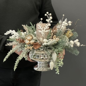 Kompozycja stroik świąteczny świeca modern silver Pulla wz.2
