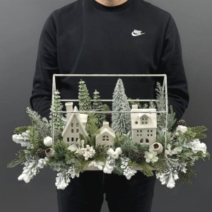 Kompozycja święta domek metal 3 domki Home L 45 cm wz.2