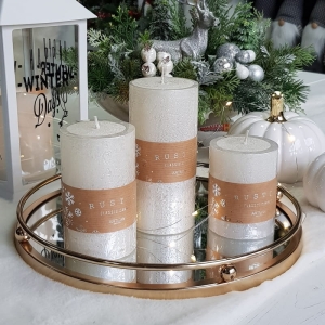 Świeca Artman rustic metallic walec duży 15cm biały