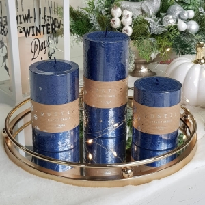 Świeca Artman rustic metallic walec duży 15cm granatowy