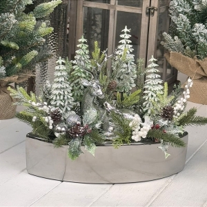 Kompozycja stroik święta renifer z dzieckiem silver Sanna 40cm