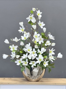 Magnolia biała magnolie silikon kompozycja kwiatowa Prada silver