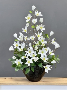Magnolia biała magnolie silikon kompozycja kwiatowa Veronica black