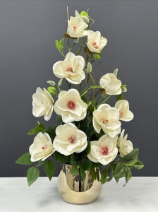 Magnolia magnolie silikon kompozycja kwiaty sztuczne premium krem Carla gold