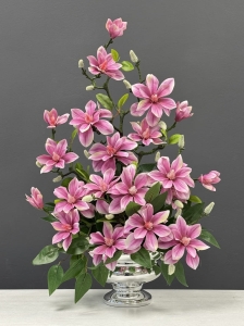 Magnolia magnolie silikon kompozycja kwiaty sztuczne róż premium Brenda silver