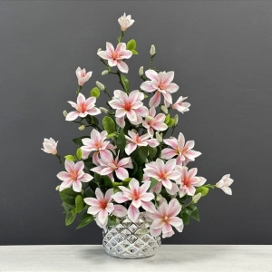 Magnolia magnolie silikon kompozycja kwiaty sztuczne róż premium 