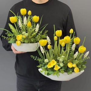 Zestaw kompozycji w donicach kwiaty tulipany silikon Canoe new żółta
