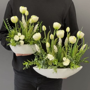 Zestaw kompozycji w donicach kwiaty tulipany silikon Canoe new biała