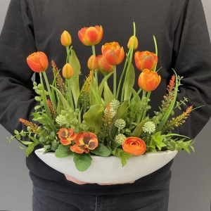 Kompozycja w donicy kwiaty tulipany silikon Canoe new pomarańczowa
