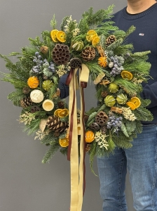 Wianek z naturalnych gałązek jodła nobilis susz Natura 60cm