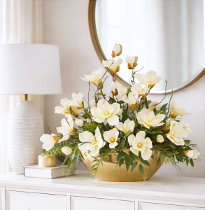 Magnolia biała magnolie silikon kompozycja kwiatowa gold